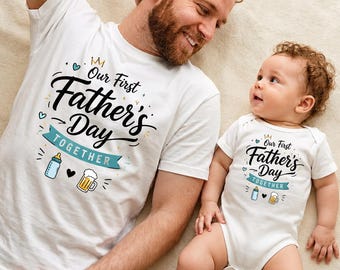 Personalized Fathers Day Baby Onesie, Our First Fathers Day Matching Shirt, Custom Daddy Outfit, New Dad Gift Family Tee, Father's Day Gift
