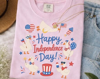 Happy Independence Day Goose Shirt, 4th Of July Goose Activities Tee, Funny Patriotic Comfort Colors Graphic Shirt, Cute American Day Outfit