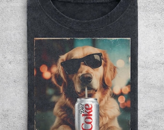 Comfort Colors Golden Retriever Drinking Diet Coke Shirt, Vintage Dog Lover Tee, Funny Golden Retriever Dad Gift, Retro Puppy Outfit Shirt