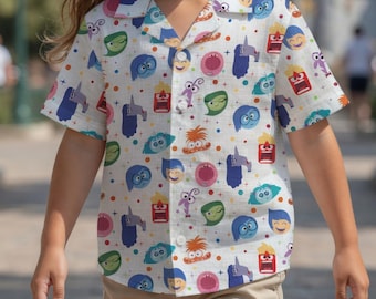 Inside Out 2 Kids Hawaiian Shirt, Custom Birthday Boy Button Up Shirt, Pixar Emotions Tropical Aloha Shirt, Disney Vacation Outfit Toddler