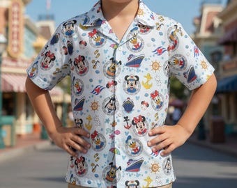 Disney Mickey Mouse Cruise Kid Hawaiian Shirt, Mickey Mouse Button Shirt, Mickey Cruise Hawaii Shirt, Cartoon Summer Beach Shirt