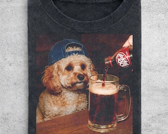 Funny Cavapoo Drinking Dr Pepper Shirt, Comfort Colors Silly Dog Meme Tee, Cute Cavoodle Lover Gift, Retro Puppy Outfit For Women Men