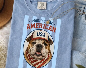 Comfort Colors Patriotic Bulldog Striped Shirt, Vintage 4th Of July America Tee, Funny USA Dog Lover Shirt, Red White Blue Puppy Outfit