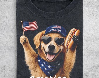 Comfort Colors Patriotic Golden Retriever Shirt, 4th Of July American Flag Hot Dog Tee, Funny USA Dog Lover Shirt, Red White Blue Outfit