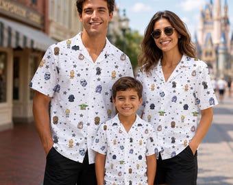 Star Wars Hawaiian Shirt, Matching Family Disney Shirts, Galaxy Edge Vacation Button Up, Cute Star Wars Family Shirt Men Women Kid