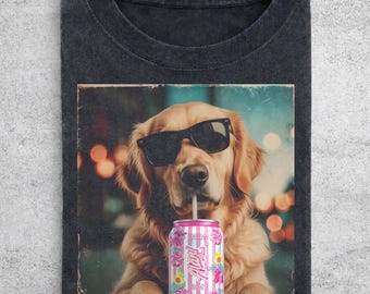 Comfort Colors Golden Retriever Drinking Cotton Candy Shirt, Vintage Dog Sweatshirt, Dog Dad Golden Retriever Tee Dog Lover Shirt Gift