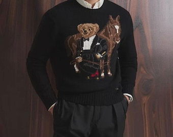 Jersey de punto negro con forma de oso de peluche de Ralph Lauren para hombre, jersey Polo Bear