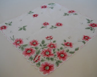 Vintage Hankerchief Red Floral Print Hankie Summer Wedding