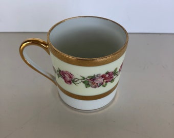 Vintage Mini Demitasse Tea Cup with Floral Design and Gold Accents Porcelaine d Art Malevergne Limoge France