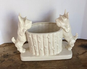 Vintage White Scotty Dogs Planter