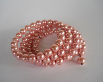 Vintage Spiral Arm Wrap Multi Strand Pink Beaded Cuff Bracelet