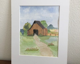 Original Watercolor Painting of Barn