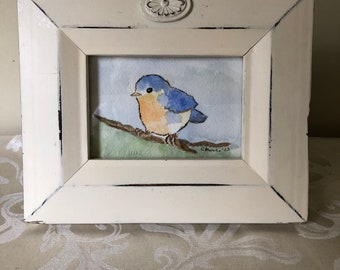 Original Watercolor Painting Small Blue Bird