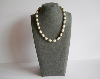 Vintage Women's Monet White and Gold Bead Mid Century Necklace