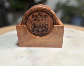 Funny Engraved Acacia Wood Coasters | Beer Lover Man Cave Bar Gift