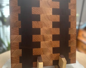 End Grain Cutting Board – Pecan Walnut Geometric Butcher Block – Keystone Design