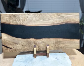 Magnolia Riverbend Charcuterie Board – Black Epoxy Serving Board – Southern Hardwood Kitchen