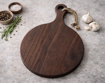Round Walnut Serving Board with Handle | Artisan Cheese Cutting Board