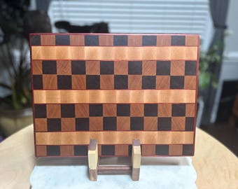 End Grain Checkerboard Hardwood Cutting Board | Butcher Block Style Serving Board