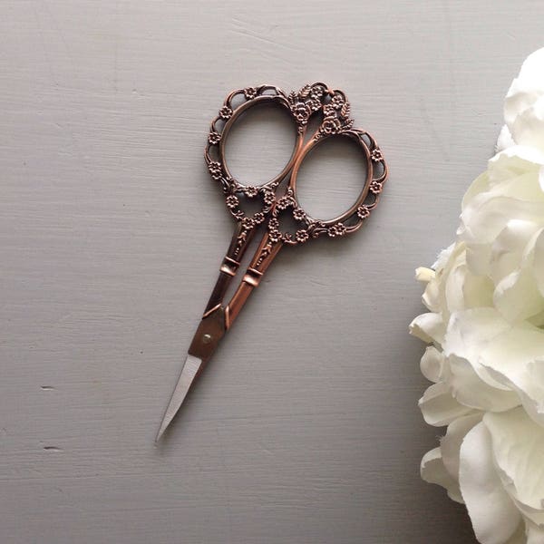 Rose Gold Embroidery Scissors - Vintage Inspired, Antique Style, Petite, Mini, Small, Cross Stitch, Craft Supplies, Floral, Victorian