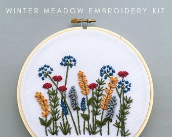Flower Meadow Cottage Hand Embroidery Kit, Pre Printed Embroidery