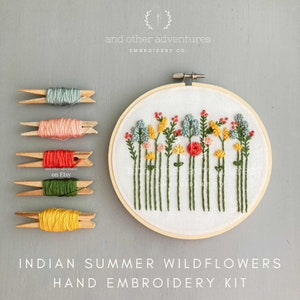 Beginner Hand Embroidery Kit - Embroidered Wildflowers, Bright Colors DIY Hoop Art, Easy Embroidery Kit with videos by And Other Adventures