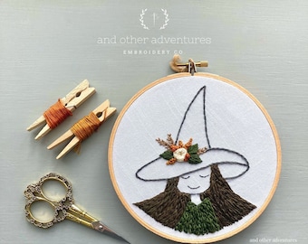 Garden Witch Digital PDF PATTERN - DIY Halloween Hand Embroidery Project with Stitching Tutorials by And Other Adventures Embroidery Co