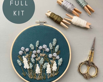 Embroidery KIT - Avonlea Sea Salt | Neutral Flowers, Serene Florals Hand Embroidery Hoop Art by And Other Adventures Embroidery Co