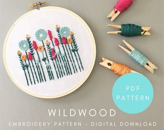 WILDWOOD in Teal - Floral Beginner Hand Embroidery Digital PDF Pattern by And Other Adventures Embroidery Co