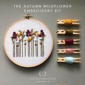 DIY Embroidery KIT - Beginner Hand Embroidery Kit, Floral Hoop Art, Autumn Wildflowers, Fall Colors, Modern Floral Embroidery Pattern
