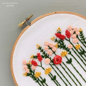 Hand Embroidery KIT for Beginners - Summer Wildflowers, DIY Hoop Art, Bright Embroidered Flowers Design, Stitching Project