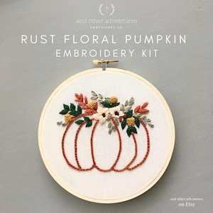Beginner Pumpkin Hand Embroidery Kit, DIY Fall Embroidered Floral Pumpkin for Beginners, And Other Adventures Embroidery Co