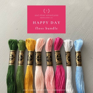 HAPPY DAY Floss Bundle -  8 curated DMC thread colors, bright and cheerful color palette for hand embroidery