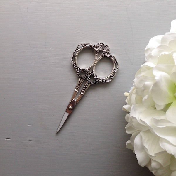 Silver Embroidery Scissors - Sewing Gift, Vintage, Antique Style, Petite, Mini, Small, Cross Stitch, Craft Supplies, Floral, Victorian