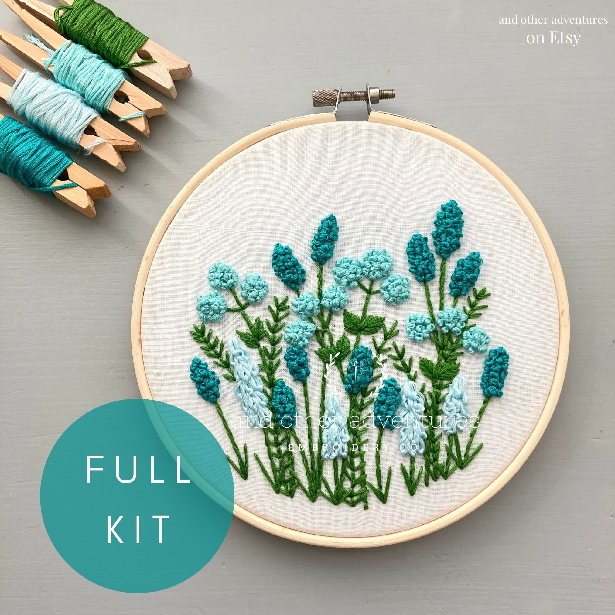 Embroidery KIT - Avonlea Jade | Teal, Aqua Flowers, Beginner Hand