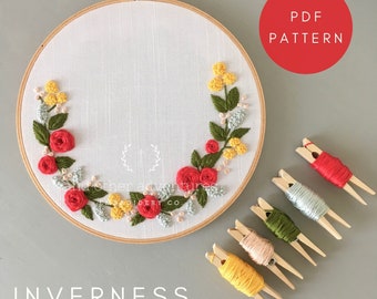 Floral Wreath Hand Embroidery Digital PDF Pattern, Flower Embroidery, Bright Summer Colors by And Other Adventures Embroidery Co