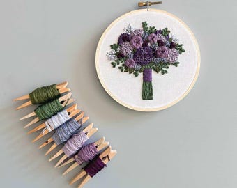 Violette Bouquet Hand Embroidery KIT - Moody Purple Florals, DIY Hand Embroidered Flowers  by And Other Adventures
