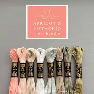 APRICOT & PISTACHIO Embroidery Floss Bundle - 8 curated DMC thread colors, soft summer color palette for hand embroidery and craft projects