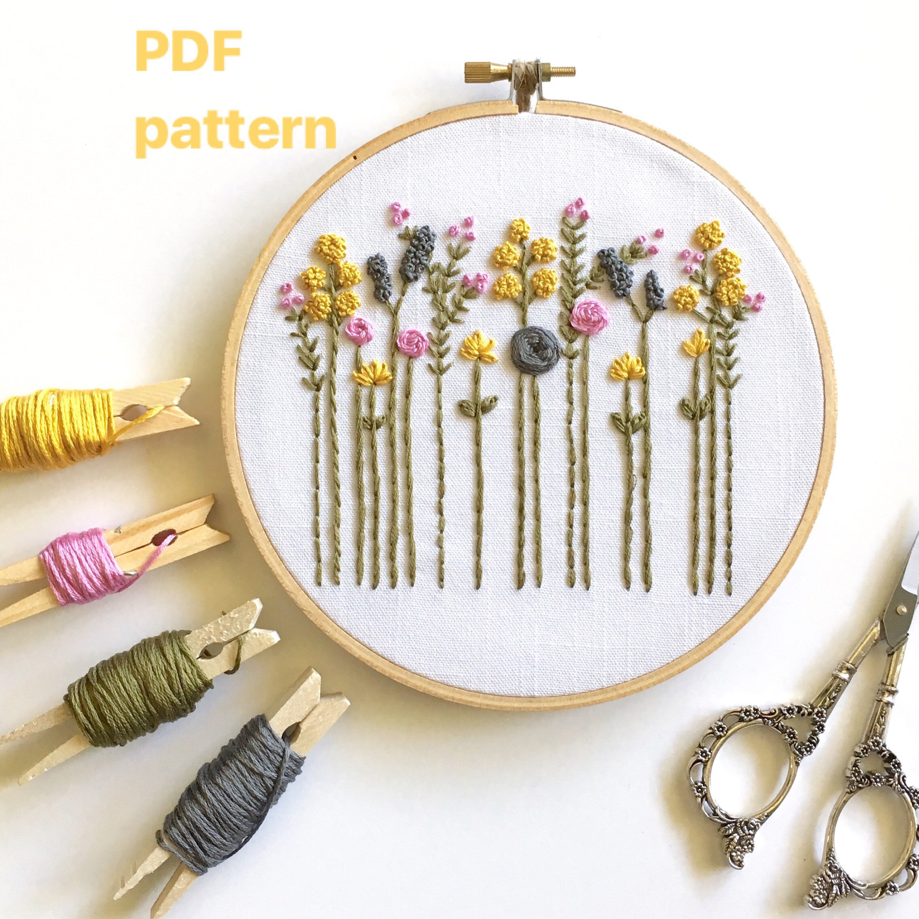 Hand Embroidery Pattern Floral Design DIY Hoop Art Etsy