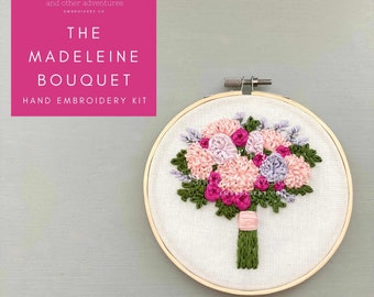 Madeleine Bouquet Hand Embroidery KIT - DIY Floral Embroidery Hoop, Embroider your own Pink Flower Bouquet  by And Other Adventures