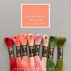GRAPEFRUIT MOJITO Embroidery Floss Bundle - 8 curated DMC thread colors, bright summer color palette for hand embroidery and craft projects