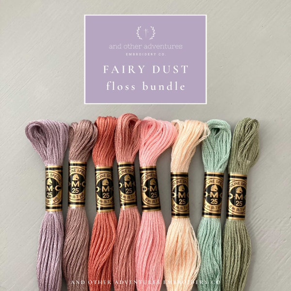 Embroidery Floss Bundle - Fairy Dust, 8 curated DMC thread colors, color palette for hand embroidery