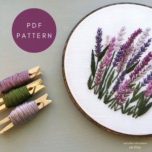 Lavender Fields Embroidery PDF Pattern -  Purple DIY Embroidered Floral Hoop Art Design | And Other Adventures Embroidery Co