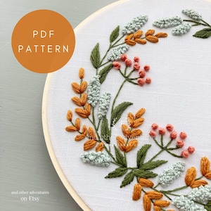 Fall Florals Embroidery PDF PATTERN | DIY Embroidered Wreath, Autumn Hoop Art for Beginners by And Other Adventures Embroidery Co