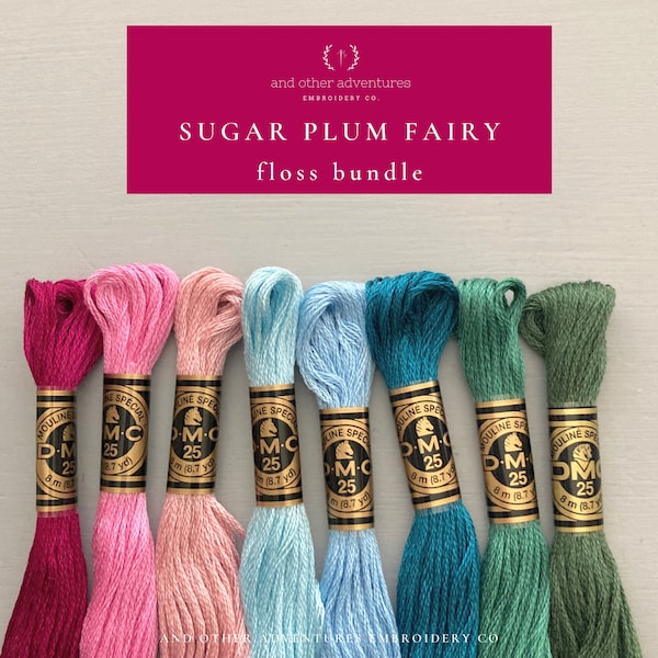 Embroidery Floss Bundle - Sugar Plum Fairy, 8 curated DMC thread colors, bright color palette for embroidery and craft projects