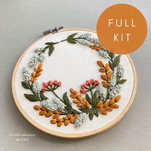 Hand Embroidery KIT - DIY Embroidered Floral Wreath, Embroidery for Beginners, Embroidery Craft Kit Gift by And Other Adventures Embroidery