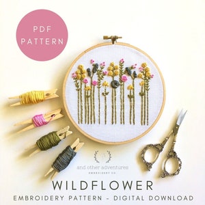 Hand Embroidery Pattern, Floral Design, DIY Hoop Art, Wildflowers PDF, Embroidered Flowers, Stitching Guide, Printable, Instant Download