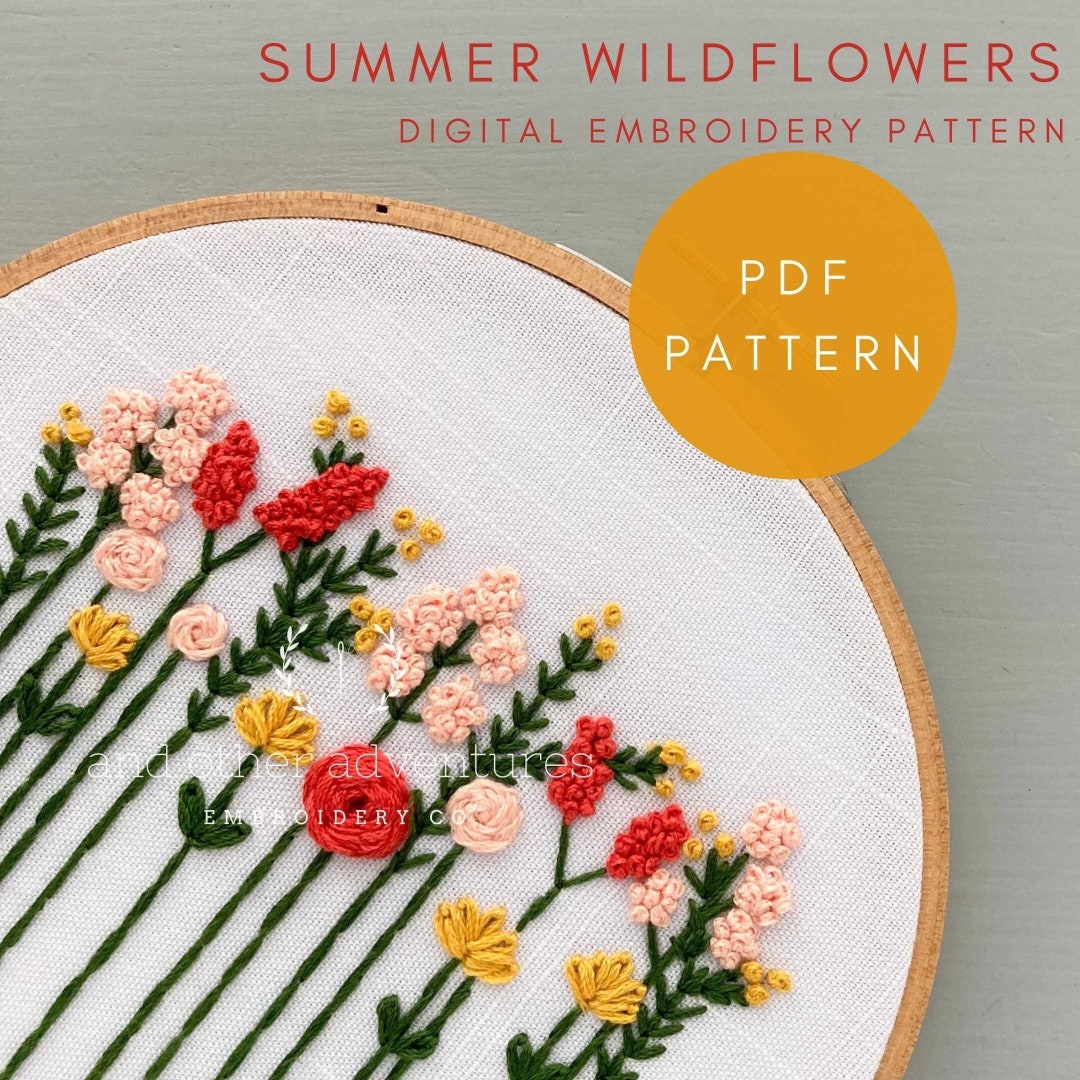 Summer Wildflowers Hand Embroidery PDF PATTERN - Beginner DIY Craft ...