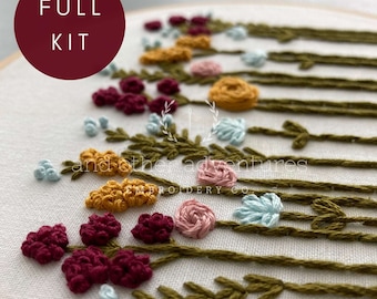 DIY Embroidery KIT - Beginner Hand Embroidery Kit, Floral Hoop Art, Autumn Wildflowers, Fall Colors, Modern Floral Embroidery Pattern