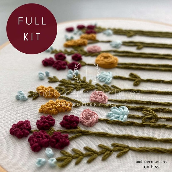 DIY Embroidery KIT - Beginner Hand Embroidery Kit, Floral Hoop Art, Autumn Wildflowers, Fall Colors, Modern Floral Embroidery Pattern